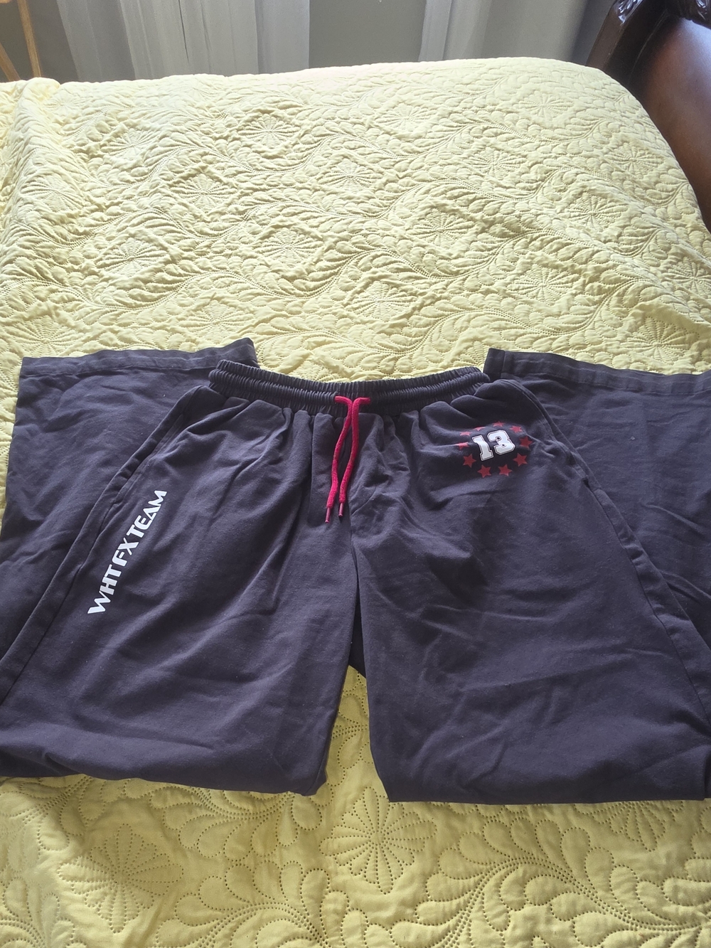 White Fox Boutique Black Track Joggers with Red Drawstring